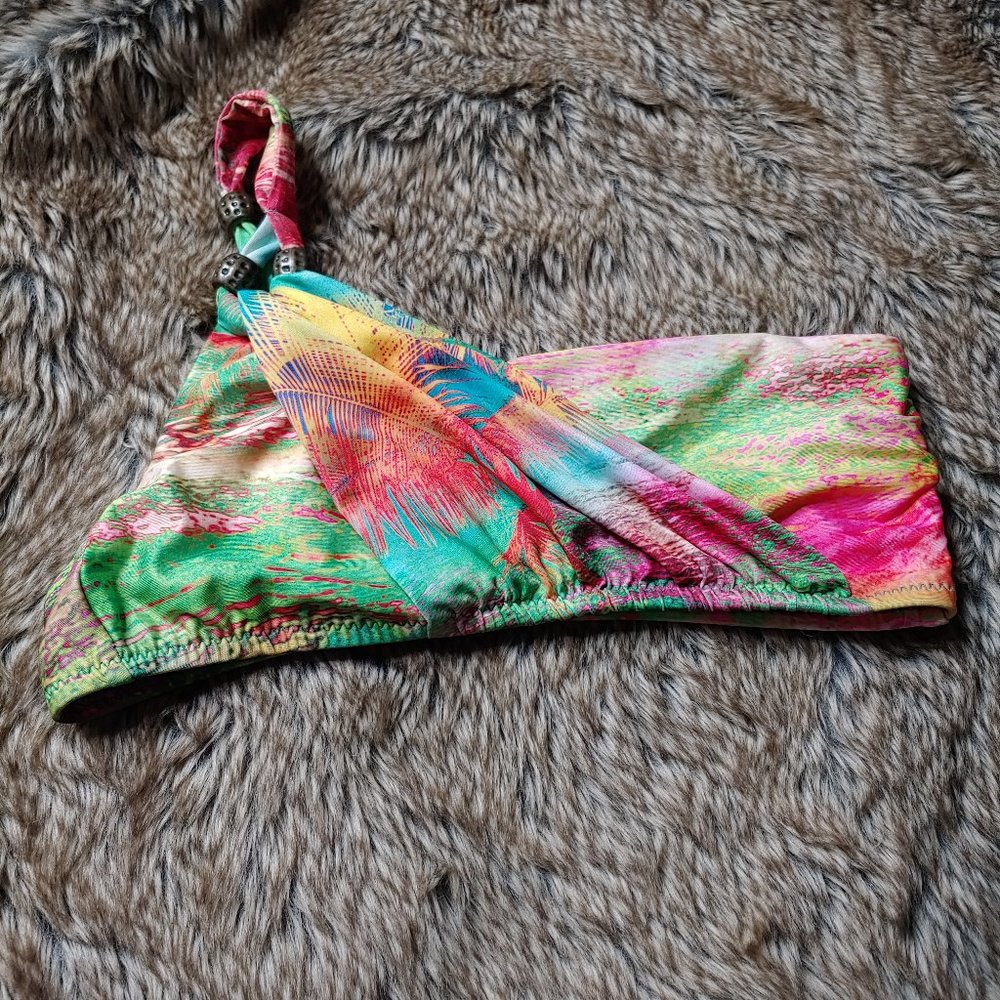 Becca multicolor swim top one shoulder with beaded on one side